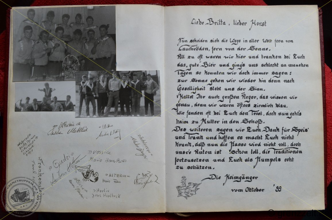 Die Heimgänger vom Oktober 1989 verabschieden sich mit einem Eintrag im Grenzbuch bei Britta & Horst.